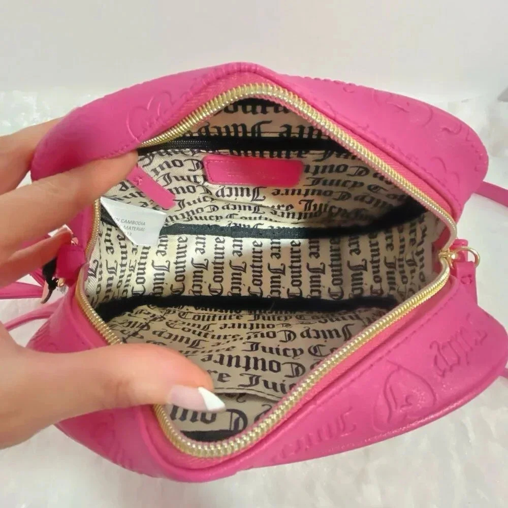 Juicy Couture Bestseller Chain Up Camera Crossbody Pink Purse Emboss Bag NWT - Picture 9 of 10